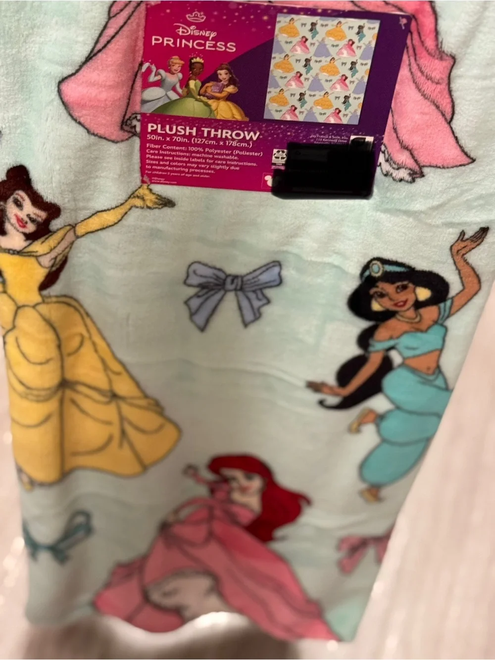 Disney Princess Plush Throw Blanket in Light Blue, Yellow, Pink